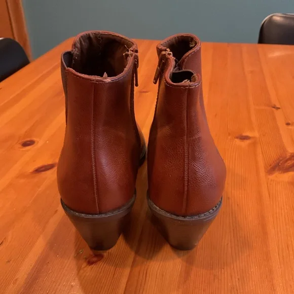 BROWN SHOE BOOTS SZ 9 SONOMA SHOOTIES LOW HEEL NWOT COGNAC WESTERN ZIP UP - Picture 4 of 10